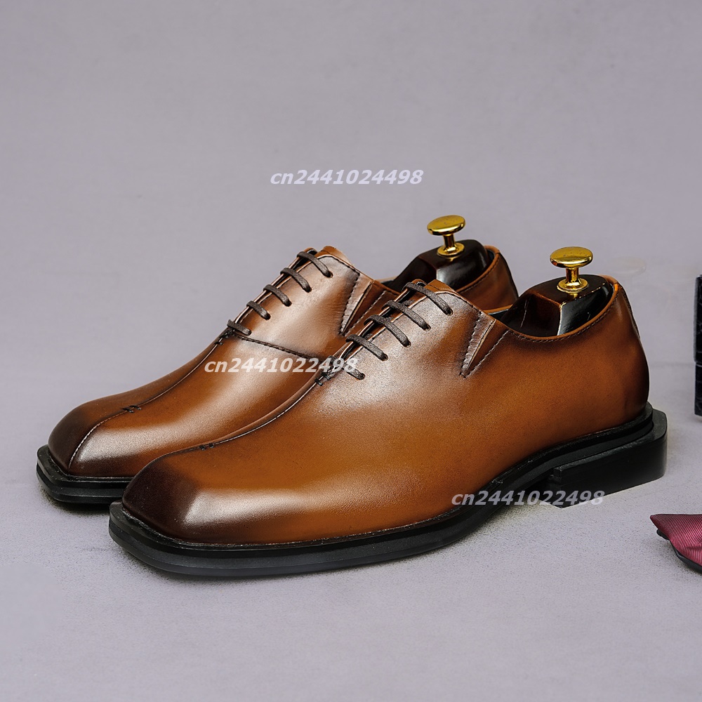 Leather Shoe Polish - Handmade Square Toe Brown Leather Oxford